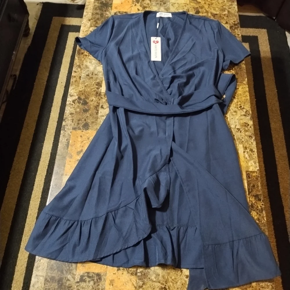 Kate Kasin Navy Wrap Dres - Picture 3 of 7